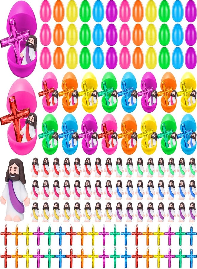 Barydat مجموعة باريدات: ١٤٤ قطعة من مجسمات يسوع الصغيرة، ٤٨ بيضة عيد فصح قابلة للتعبئة، ٤٨ قلادة صليب كريستالية، ٤٨ تمثالاً صغيراً ليسوع، هدية دينية صغيرة، حشوات بيض عيد الفصح، هدايا للحفلات (نمط لون موحد). - Image 1